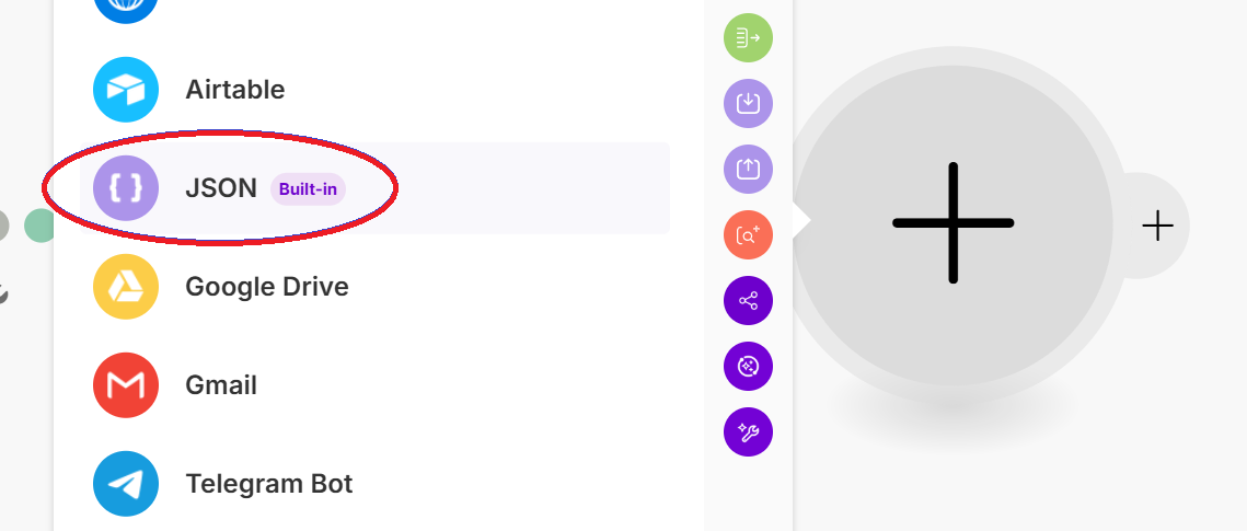 After Google sheet module, add a new module selecting "JSON"