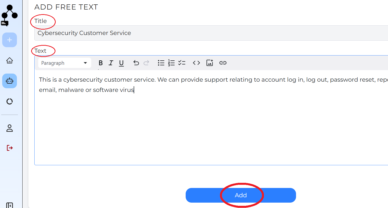write a piece of text or paste a block text to train your assistant