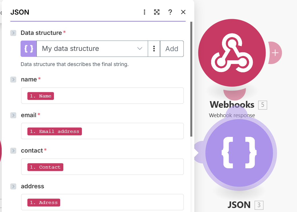 map the data field in json