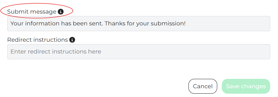 enter a message once the form is submitted